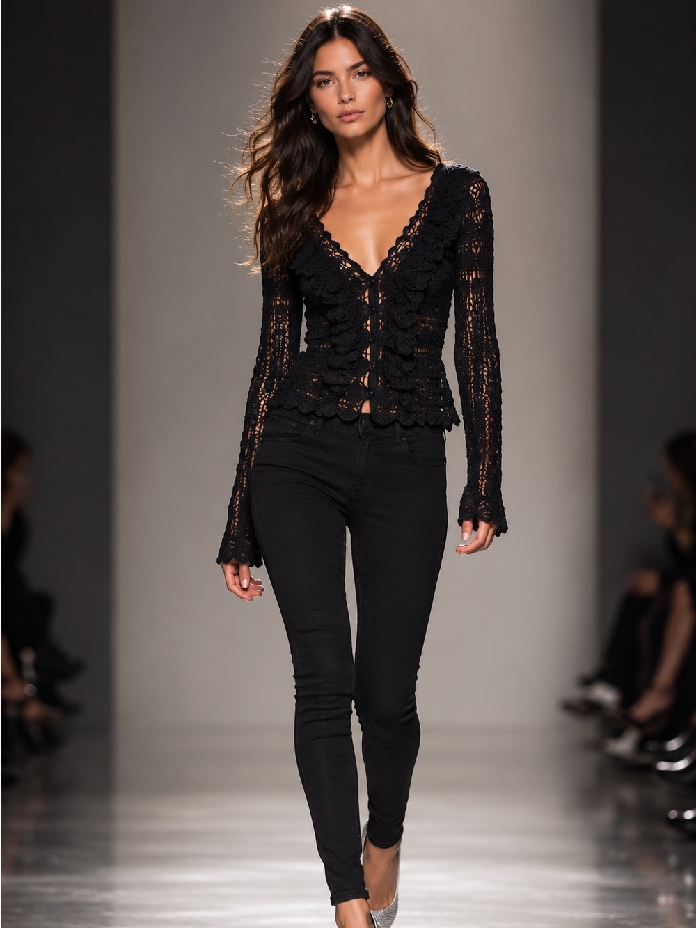 JULIEN MACDONALD black knit cardigan sweater.